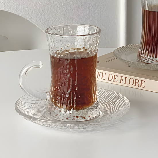 Glass Cups & Plate Set 6 Pcs